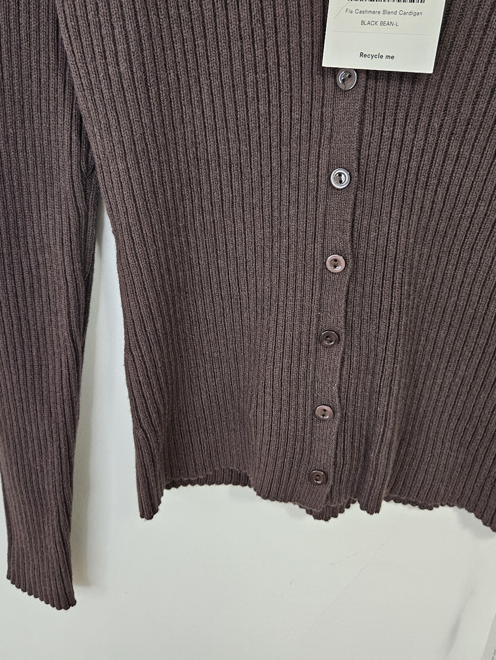 SOLD NWT Reformation Fia Cotton Cashmere Blend Cardigan Sz L Brown Ribbed - Picture 9 of 13